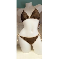 bikini pailleté doré, maillot triangle Lagon bleu, Paloma Gold Kaki