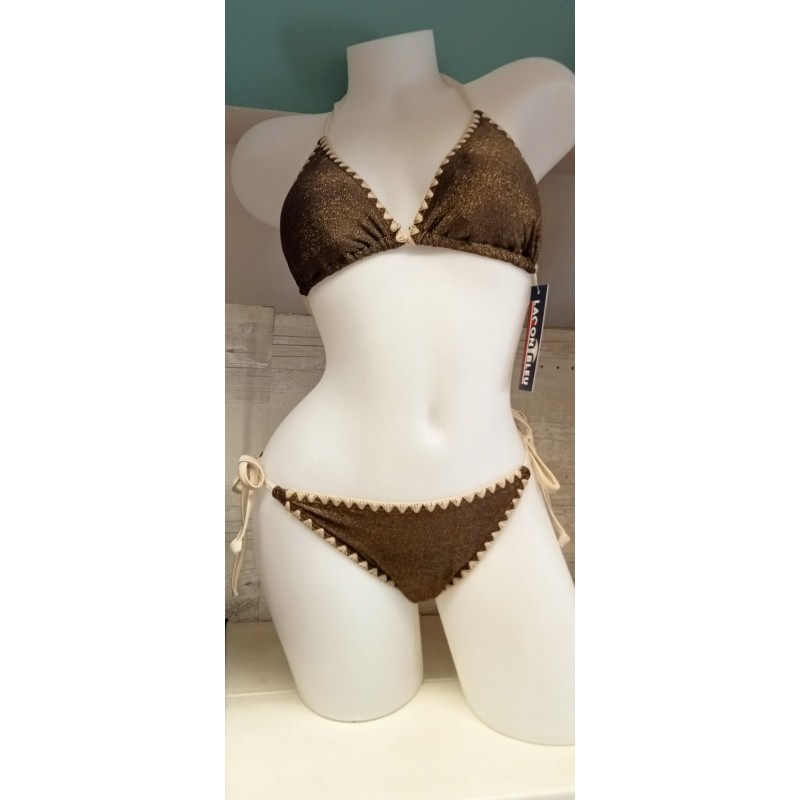 bikini pailleté doré, maillot triangle Lagon bleu, Paloma Gold Kaki