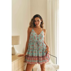 robe bretelle, robe courte, robe bleue, robe courte à fleurs, robe réglable