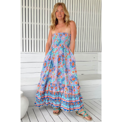 robe longue été, robe bustier bohème, robe JAASE Paloma, robe fleurie colorée, look été femme, robe fluide plage, tenue bohème c