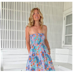 robe longue été, robe bustier bohème, robe JAASE Paloma, robe fleurie colorée, look été femme, robe fluide plage, tenue bohème c