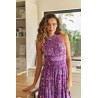 robe longue dos nu, robe fleurie violette, robe été JAASE Magnolia, robe bohème chic femme, robe 100% rayon, robe à nouer dos, r