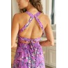 robe longue dos nu, robe fleurie violette, robe été JAASE Magnolia, robe bohème chic femme, robe 100% rayon, robe à nouer dos, r